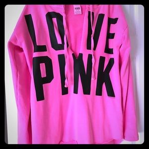 Love Pink high low, v neck hooded sweatshirt. EUC